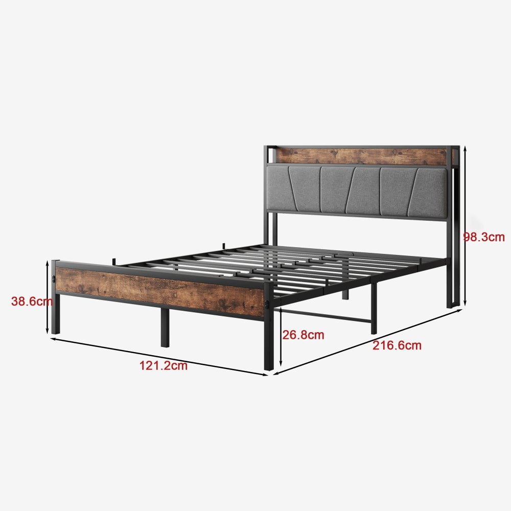 Rama łóżka 120×200 cm z inteligentnymi diodami LED, schowkiem i portami USB – solidna metalowa konstrukcja, cicha praca i łatwy montaż - 5