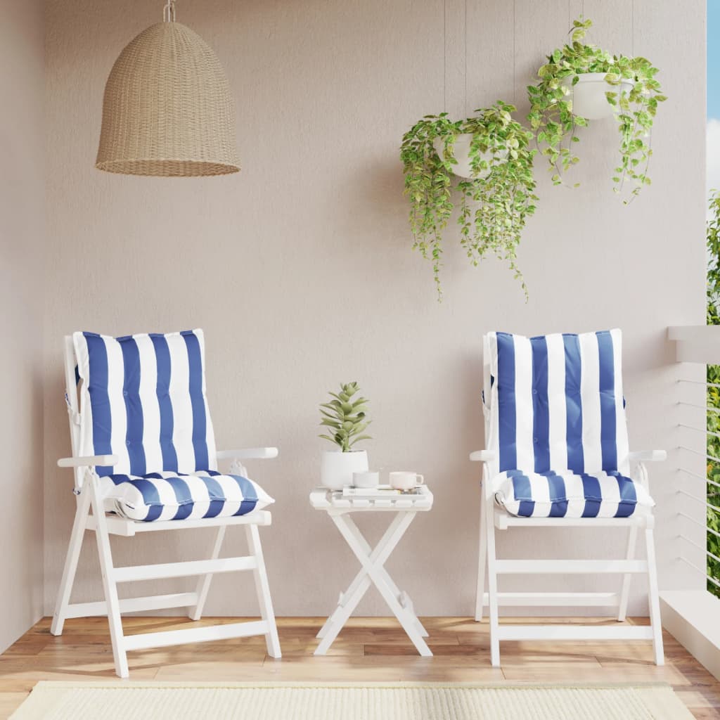 Poduszki na krzesła z niskim oparciem, 2 szt., niebiesko-białe vidaXL