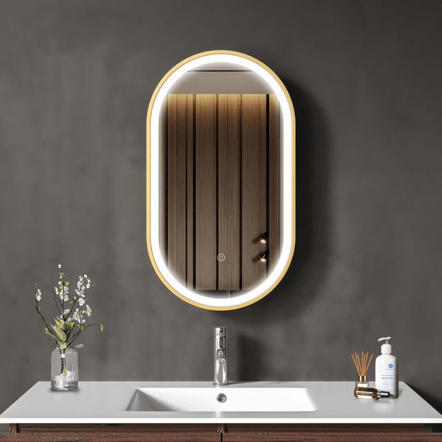 LOMAZOO Miroir salle de bain lumineux, anti-buée, Berlin avec LED 40 x 70 cm doré ovale