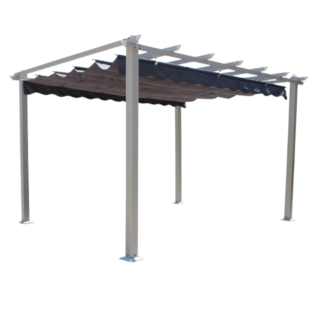 Pergola da Giardino 3x4 Gazebo Copertura Tetto Poliestere Scorrevole Top Grigio Struttura Alluminio da Esterno cm 300x400x240