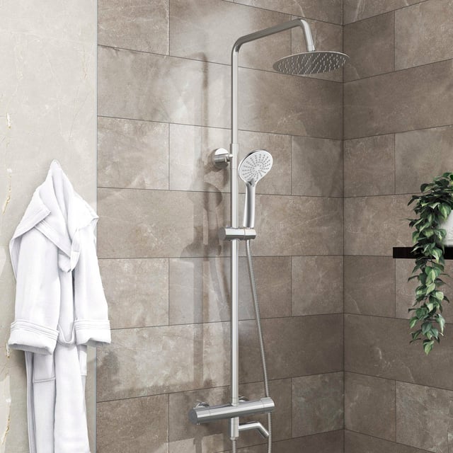 AICA Colonna doccia con miscelatore termostatico, rubinetto doccia cilindro 280x40mm con beccuccio girevole 90° cromato