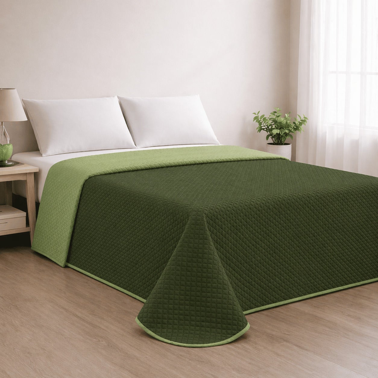 Colcha Bicolor Reversible Oliva/Botella Cama 180cm Donegal Collections - 5
