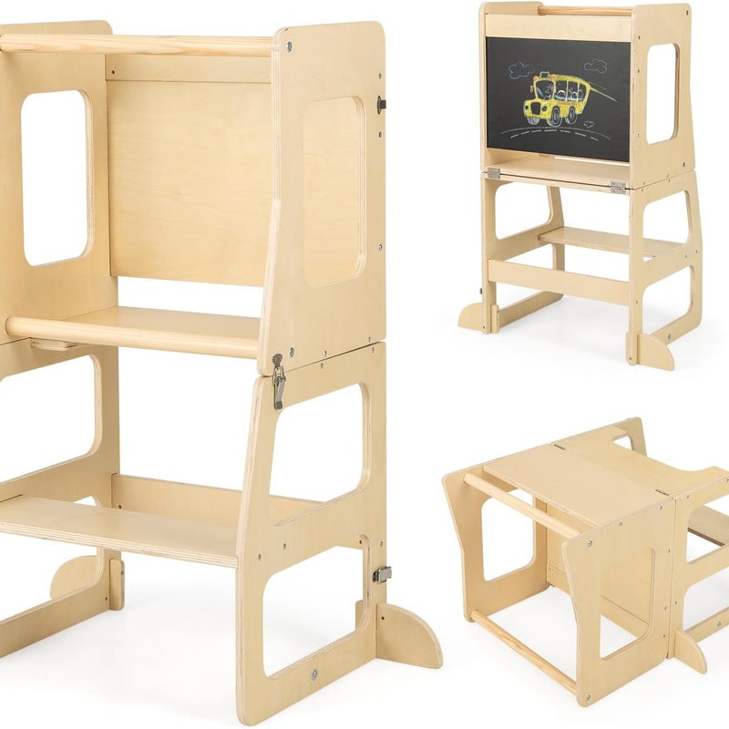 Podnóżek dla Maluchów, Wieża Edukacyjna dla Dzieci z Tablicą, Stolik do Karmienia, Stołek i Barierka Zabezpieczająca