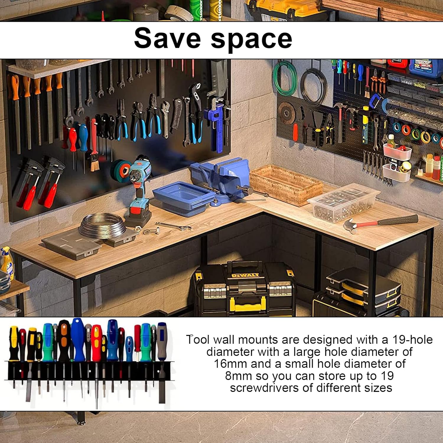 40 cm Support Mural Tournevi, Tournevis Étagère Murale, 19 Trous Étagère Murale Porte-Outils, avec Vis et Tubes D'expansion, pour Maison, Atelier, Rép - 3
