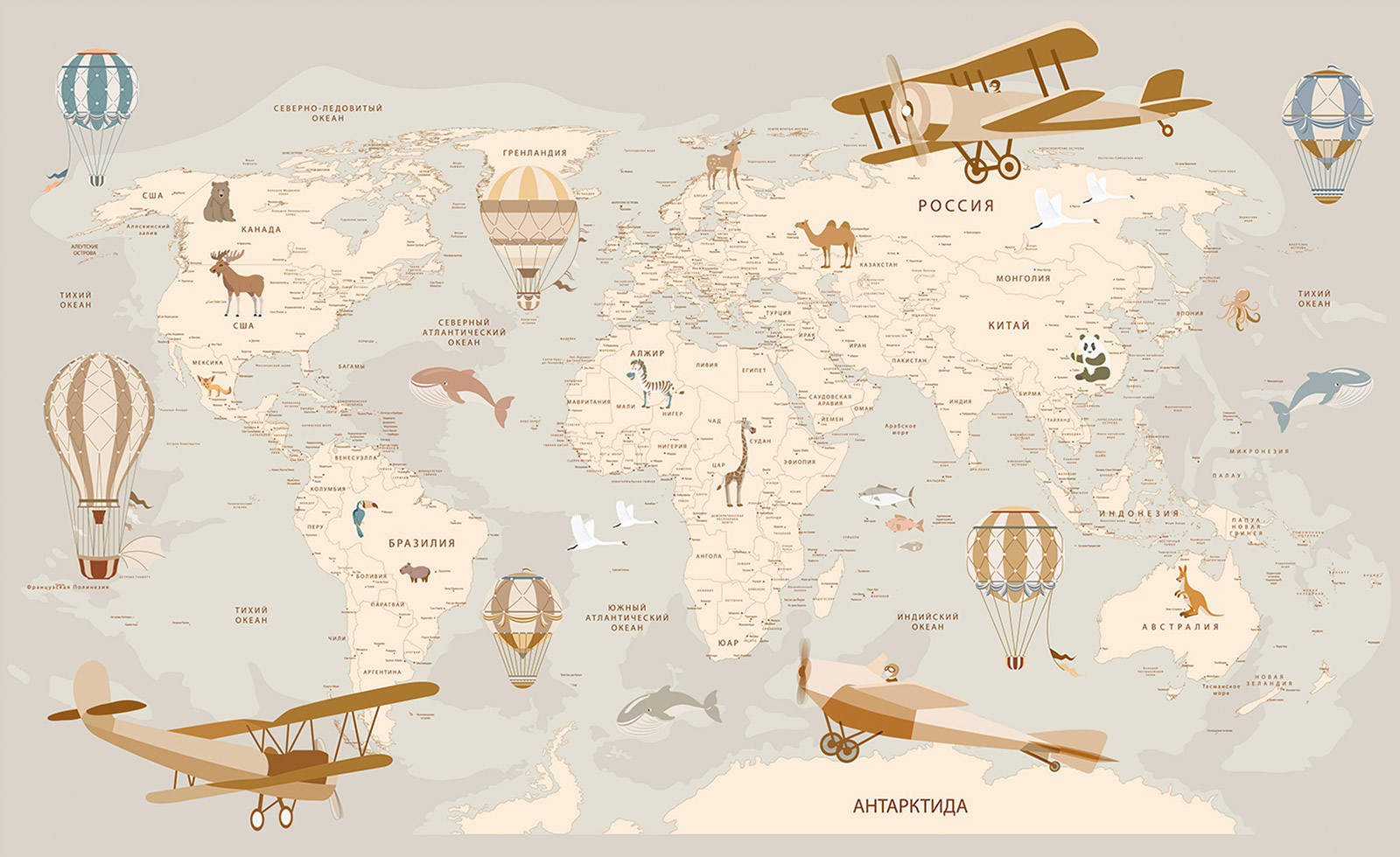 Papel pintado panorámico niños - mapa del mundo
