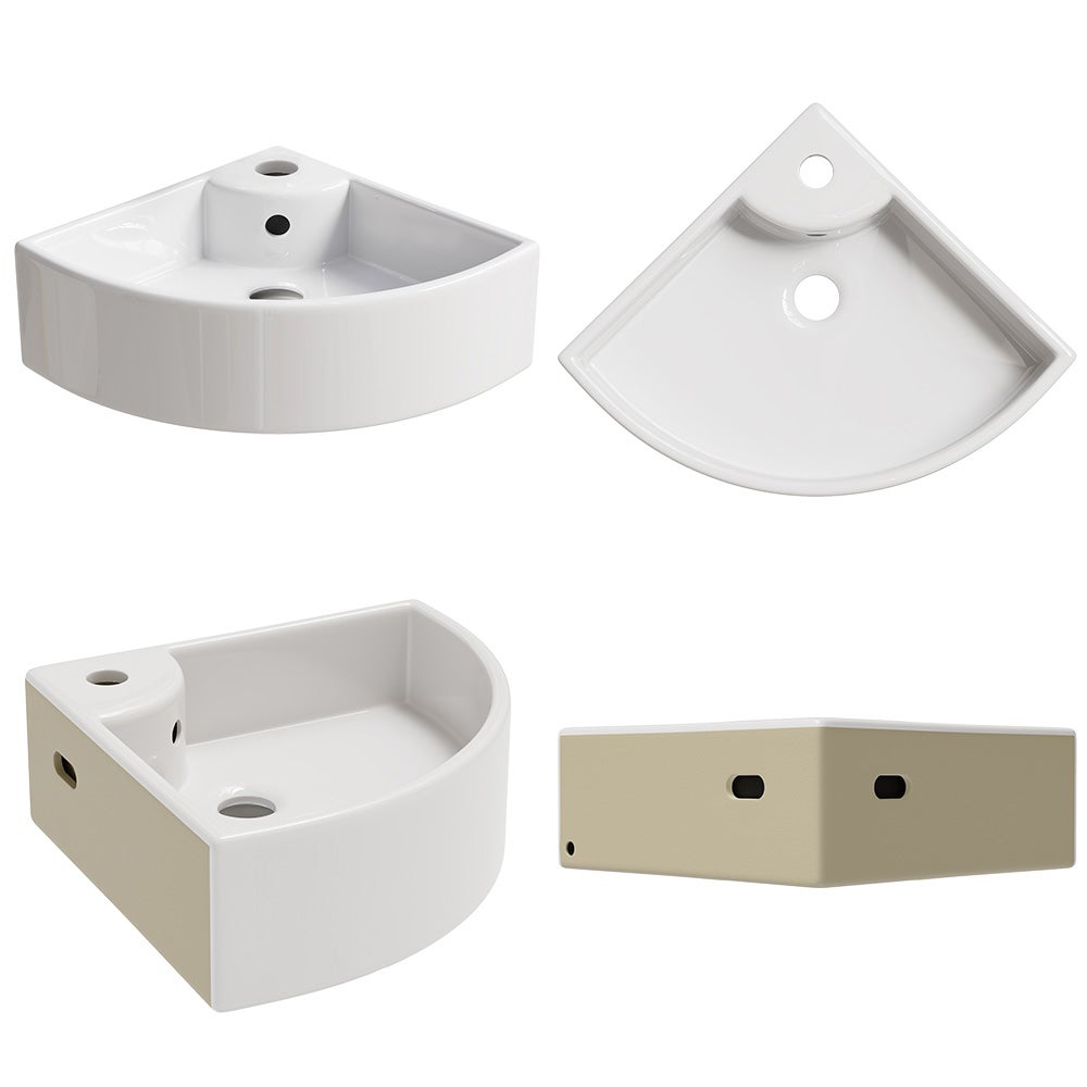 Petit lavabo suspendu en céramique, montage mural avec trou pour robinet, Petit lavabo d'angle à bord fin, 46 x 32.5 cm HOROW - 7