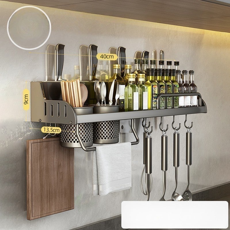 Étagère murale multifonction pour la maison, support de rangement pour épices, Etagère de cuisine sans perçage avec 2 tasses 40cm - 5
