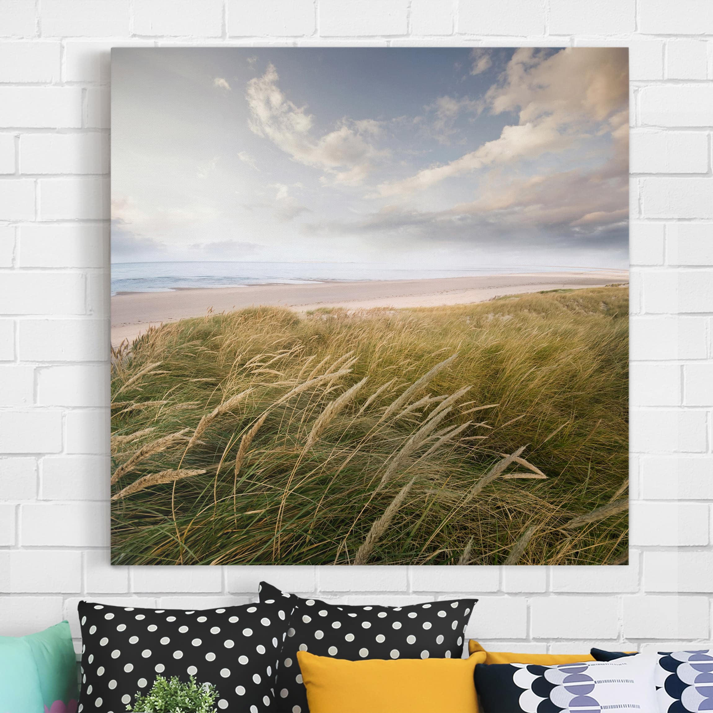 Lienzo cuadro en lienzo bastidor impresion en lienzo beige cielo paisaje playa mar dunas de arena 183 dormitorio salón pasillo 40 x 40 cm