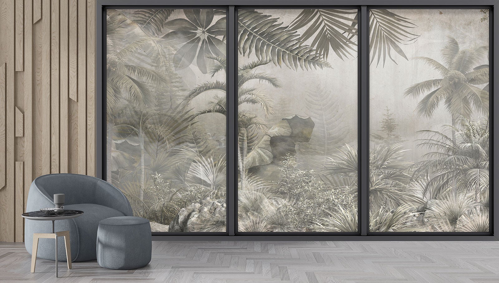 Papier peint panoramique Trompe l'oeil baie vitrée - Jungle - Largeur 325 cm x Hauteur 195 cm - 4
