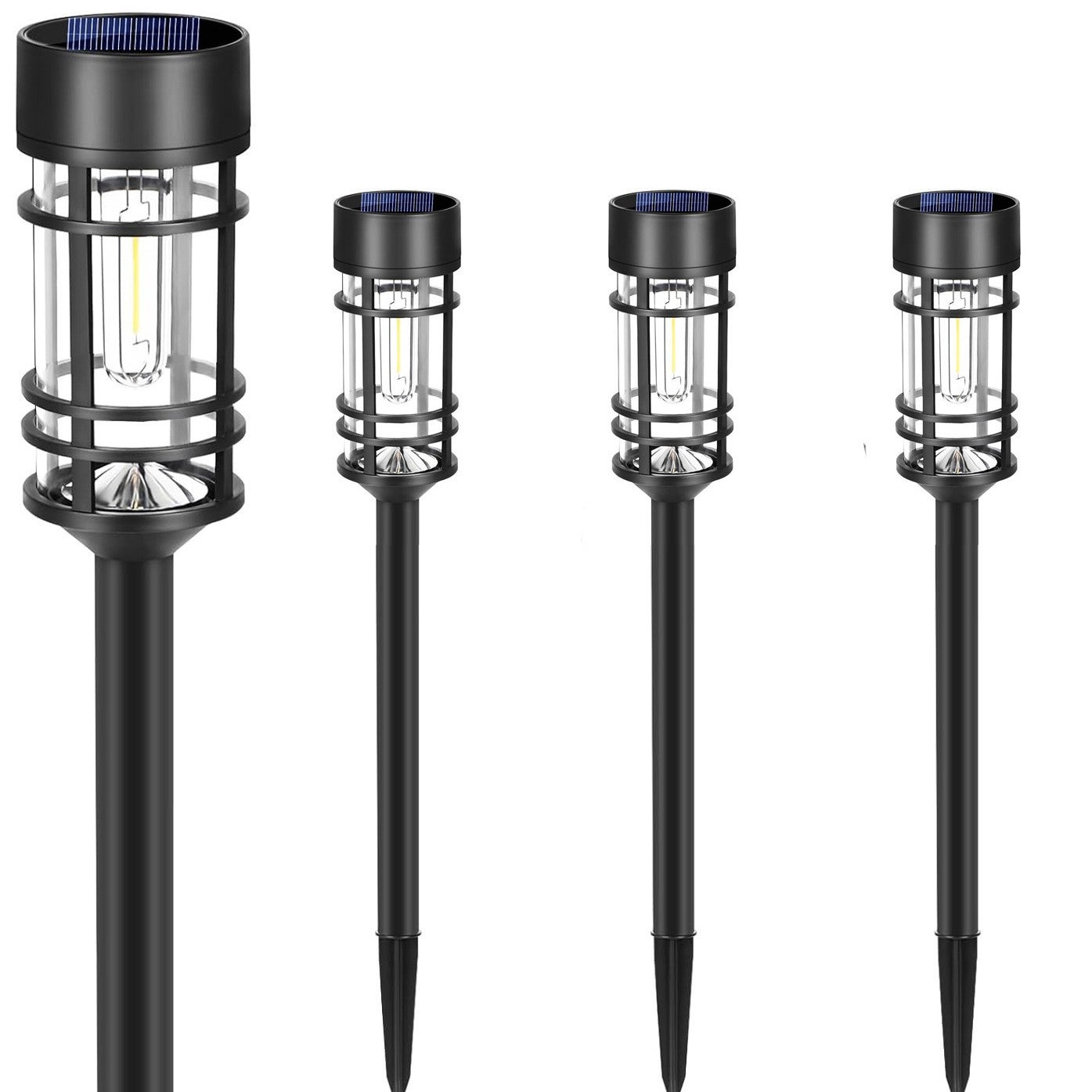 Zestaw 4 lamp solarnych zewnętrznych do trawnika, oświetlenie ogrodowe, ciepłe światło, 7 x 7 x 48 cm