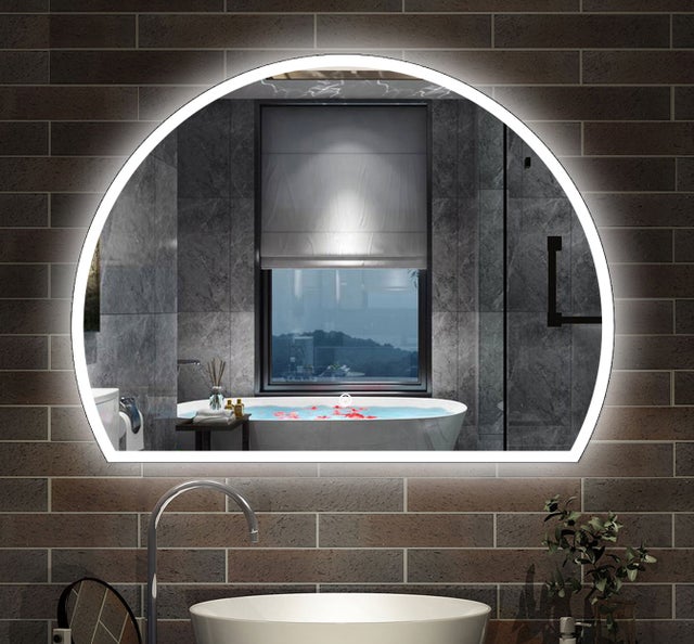 Espejo de baño 120 x 100 cm, Semicircular,antivaho y 3 colores ajustable