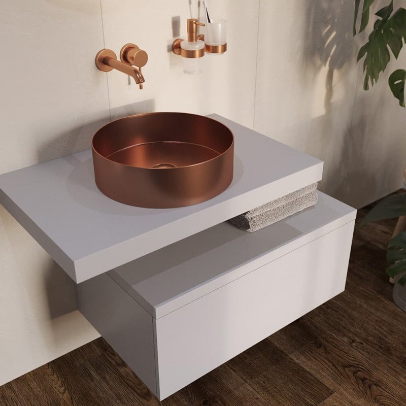 Vasque à poser 38 x 38 x 11 cm Aurum cuivre brossé en acier inoxydable avec bonde sans trop-plein (SATAUR3838BRG) - 2
