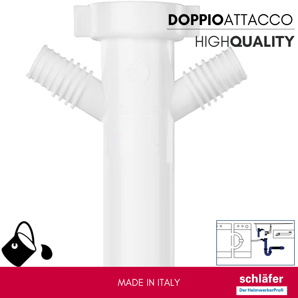 Schläfer 439305 | Sifón universal con conector de manguera 1'1/2, conexión doble para lavavajillas o lavadoras, conexión mural - 2