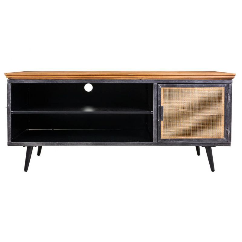 Meuble TV en métal, bois et bambou noir 120x40x56,5h - 8