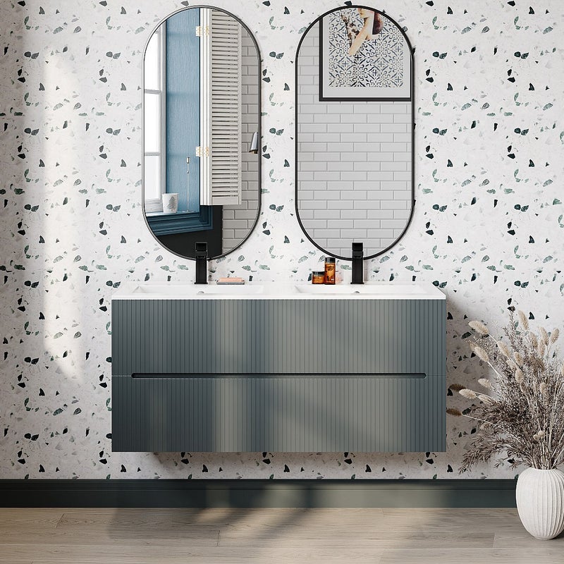 Szafka pod umywalkę wisząca ryflowana szara – 120 cm – PAVANI