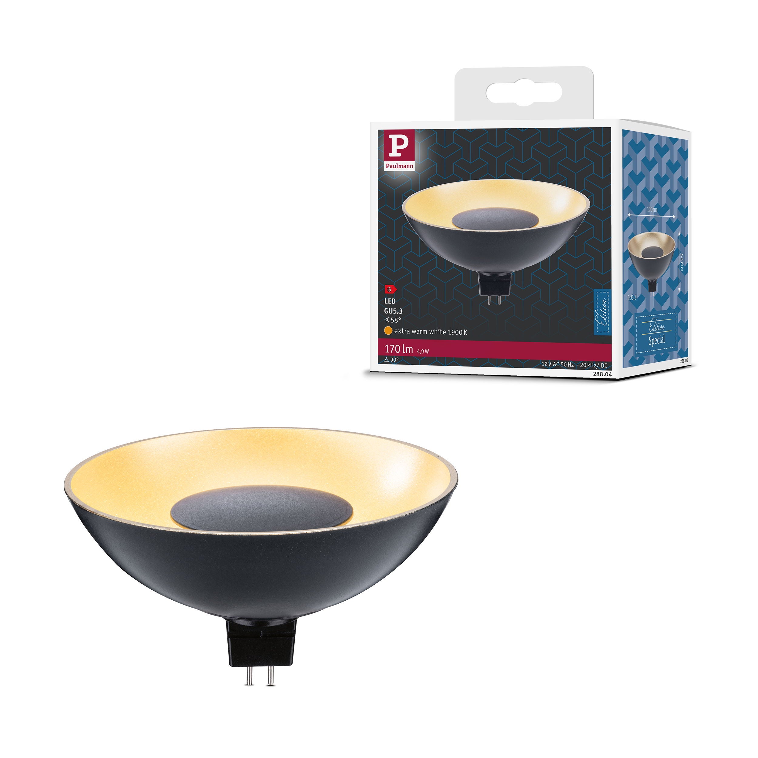 1900k Led Standard 12 V Réflecteur LED 170lm 4,9W 1900K Noir, Doré - Leroy Merlin
