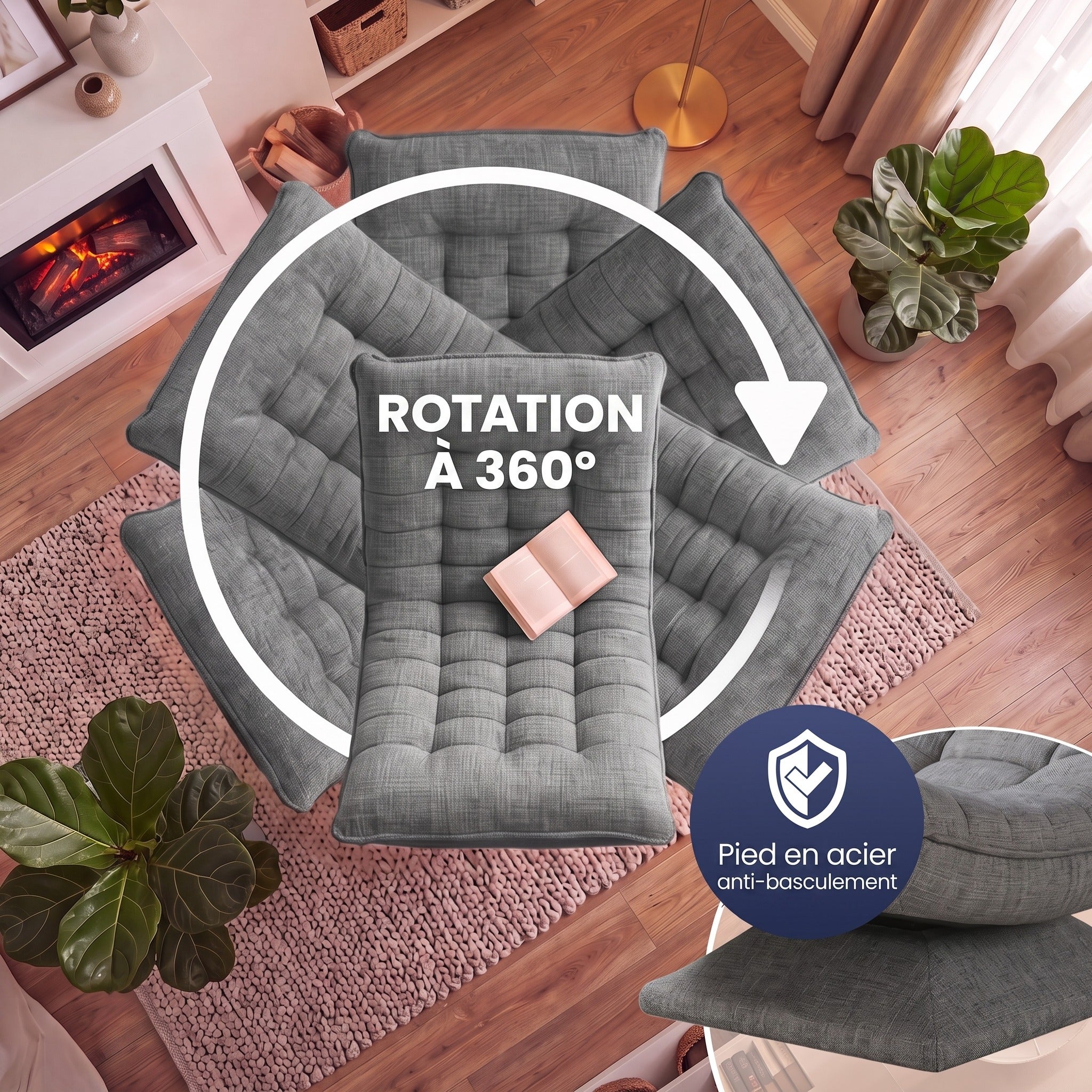 CASARIA Fauteuil tout confort pivotant 360 degrés gris - 4