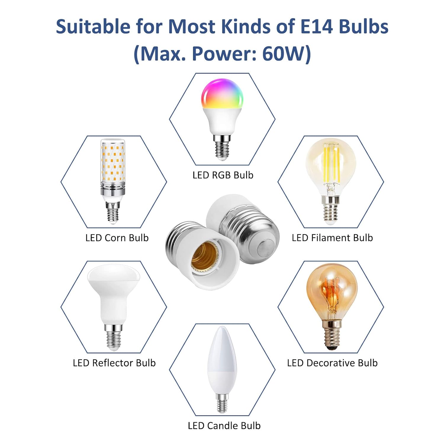 Adapter z gniazda E27 na E14 (2 szt.) - Konwerter gniazda - Kompatybilny z żarówkami LED E14 i żarówkami żarowymi - 4