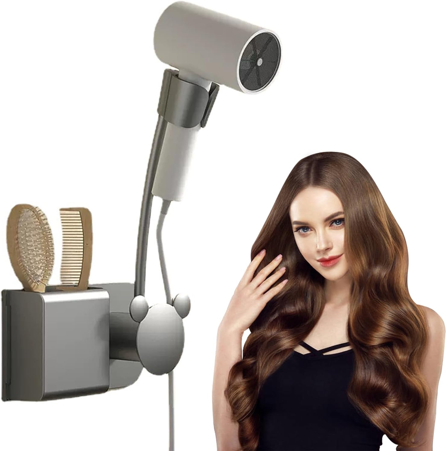 Porte-sèche-cheveux Mural LOXSUN – Support Adhésif Sans Perçage, Argenté, Gain De Place Salle De Bain