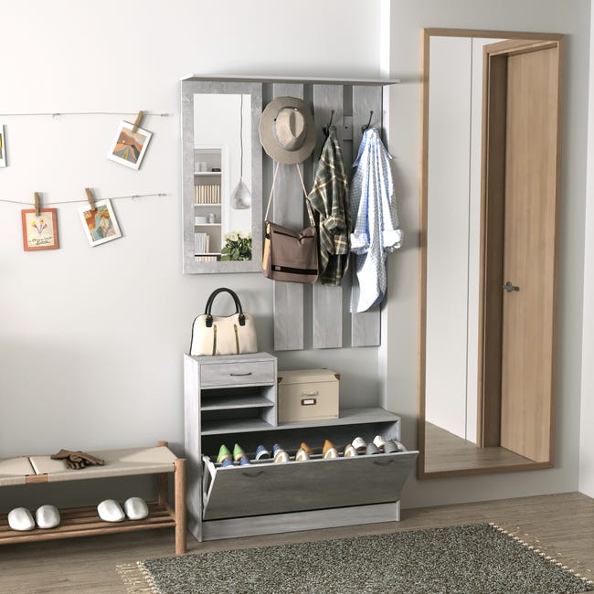 HOMCOM Set Mobili Ingresso Moderno con Scarpiera e Specchio, Appendiabiti da Ingresso con 6 Ganci, 2 Ripiani Regolabili e Cassetti in Legno per Corridoio, 90x24x177 cm, Nero HOMCOM Set Mobili Ingresso Moderno con Scarpiera e Specchio, Appendiabiti da Ingresso con 6 Ganci, 2 Ripiani Regolabili e Cassetti in Legno per Corridoio, 90x24x177 cm, Nero