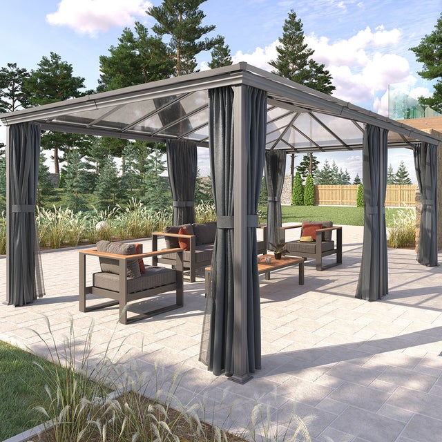 Pergola autoportante Belize grafite di 3,6 x 6 m in alluminio e policarbonato