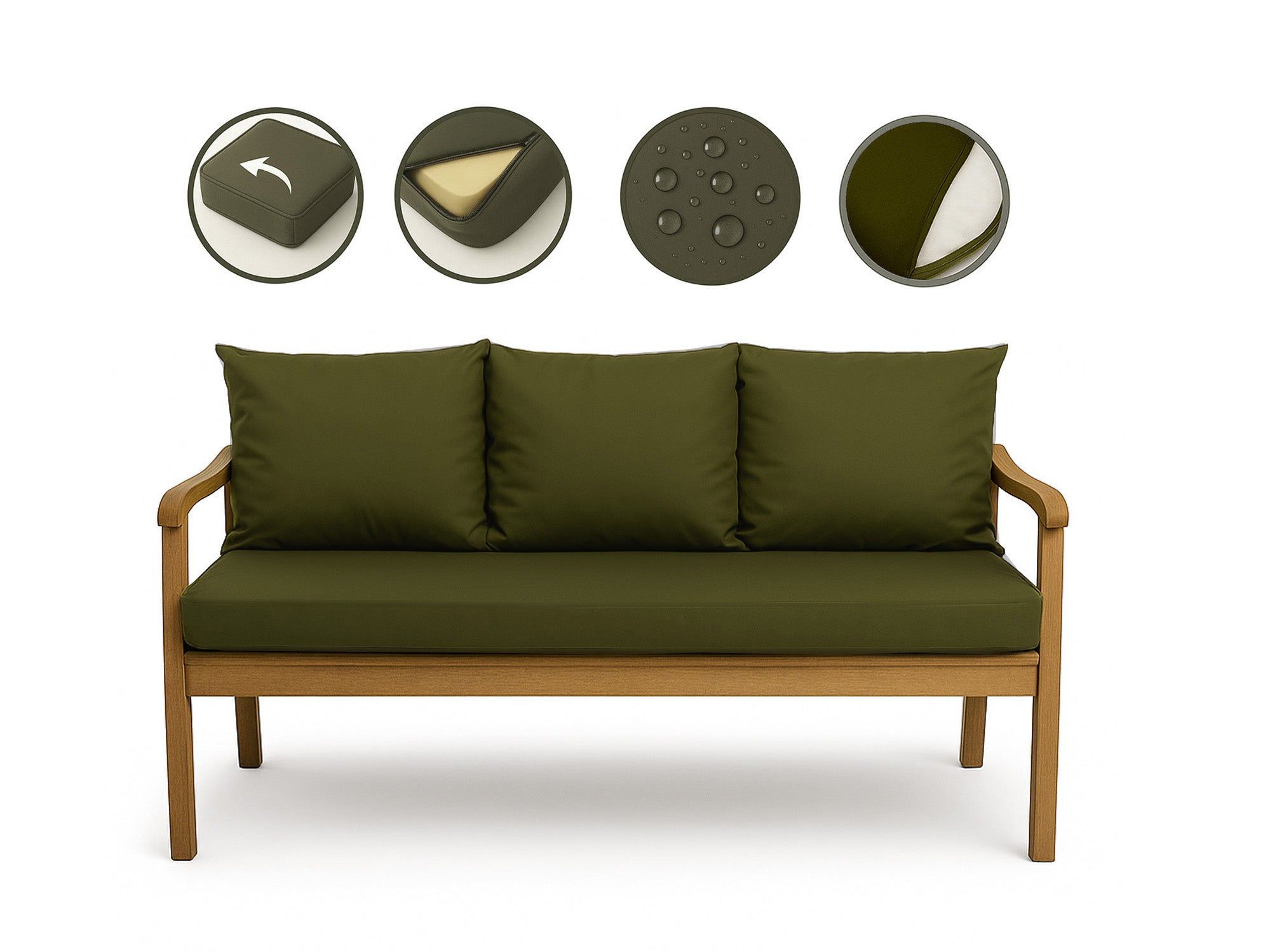 Coussin pour banc 160x50x50cm, Coussins pour balancelle de jardin Vert, couvertures amovibles, Coussin extérieur/intérieur - 2