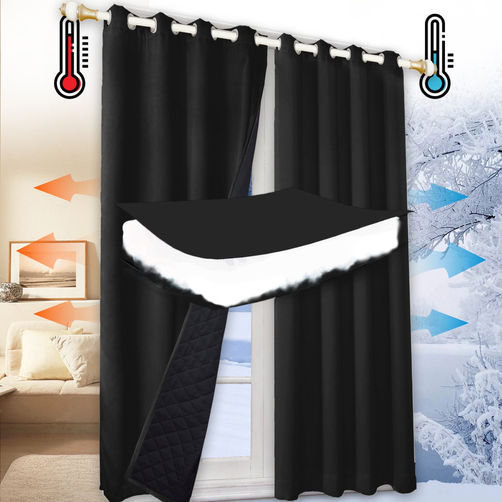 Tenda oscurante termica nera con occhielli, 132 x 183 cm