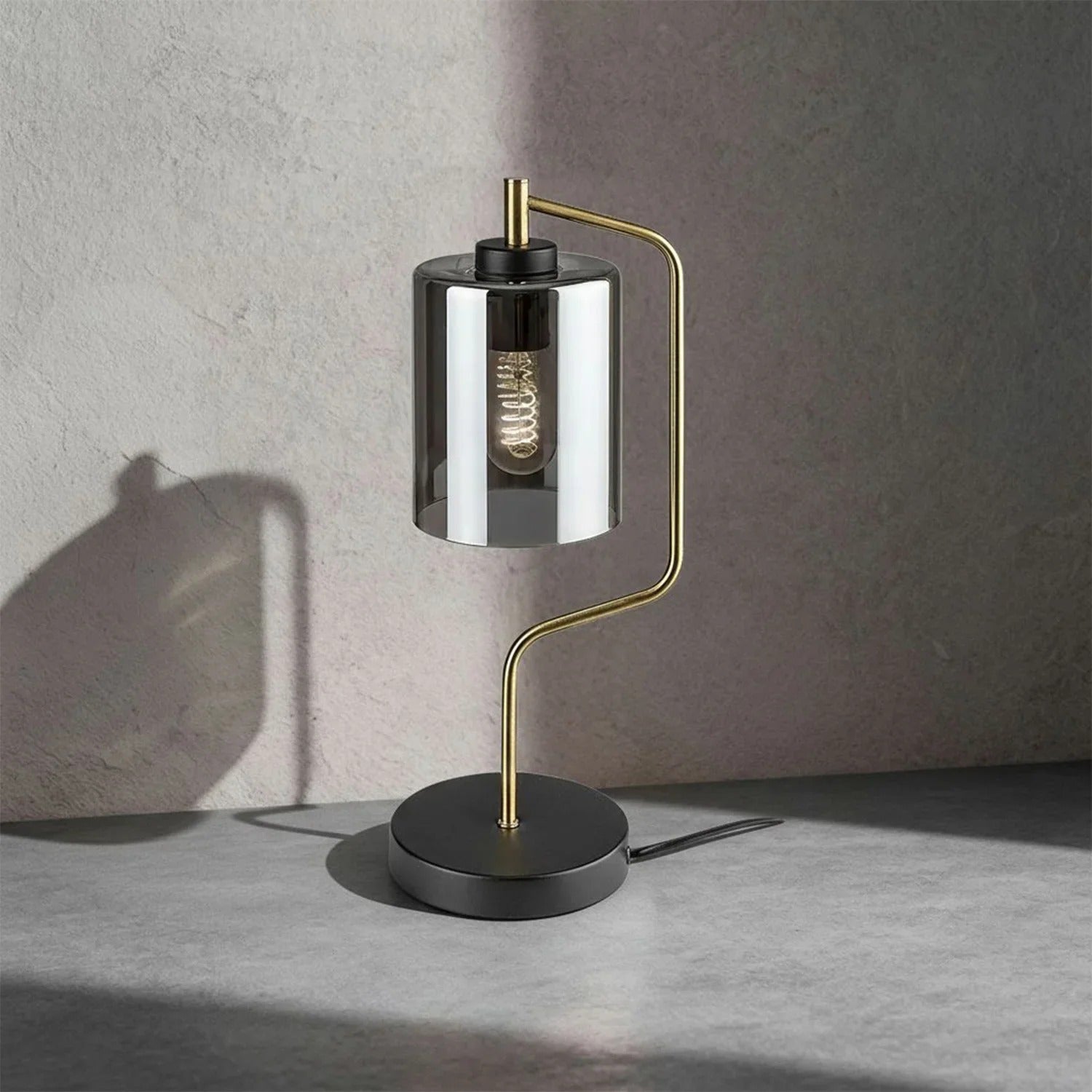 Lampa stołowa czarno-złota szklany klosz z włącznikiem kablowym do salonu sypialni 1xE27 40W PEREZ Rabalux