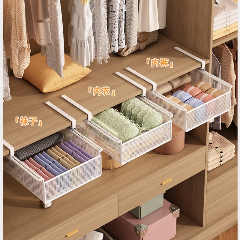 BOMCLAP Cloison coulissante pour penderie, boîte de rangement pour chaussettes suspendue à un meuble, panier suspendu style tiroir - 3