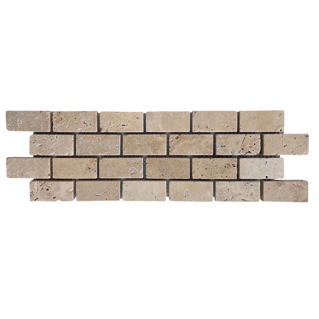 Frise murale en travertin beige - 10 x 30,5 x 1 cm - Pack de 10 unités - C-NEGOCE