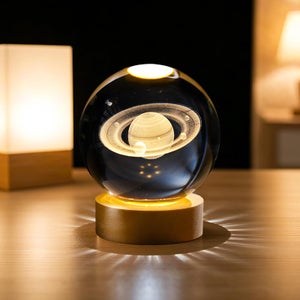 Lampada da Notte a Sfera di Cristallo 3D, Lampada da Notte a Sfera di Vetro con Base in Legno, Luce Notturna a LED del Sistema Solare del Pianeta Galassia, Regalo di Compleanno, Decorazione(Nebulosa