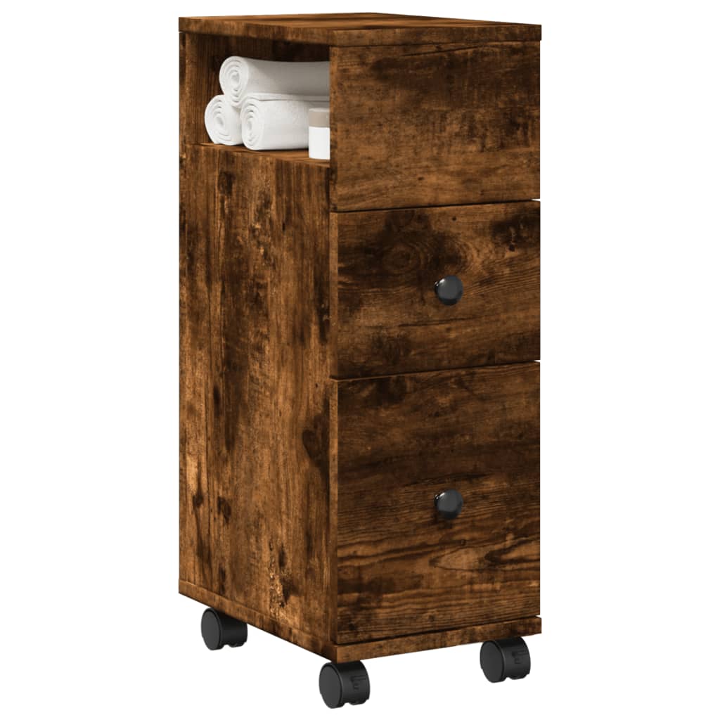 Meuble De Salle De Bain étroit Avec Roulettes - Chêne Sonoma - Armoire Rangement Mince 65x23x90 Cm