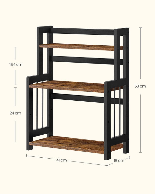 Étagère à Épices, Étagère de Rangement à 3 Niveaux, Organisateur de Bureau, pour Cuisine, Salle à Manger, Bureau, Marron Rustique et Noir - 4