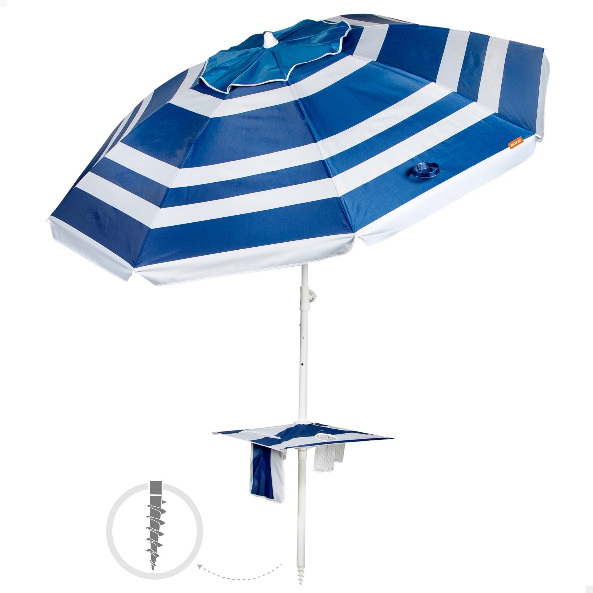 Aktive sombrilla playa antiviento 8 varillas 210 cm rayas azules con mesa