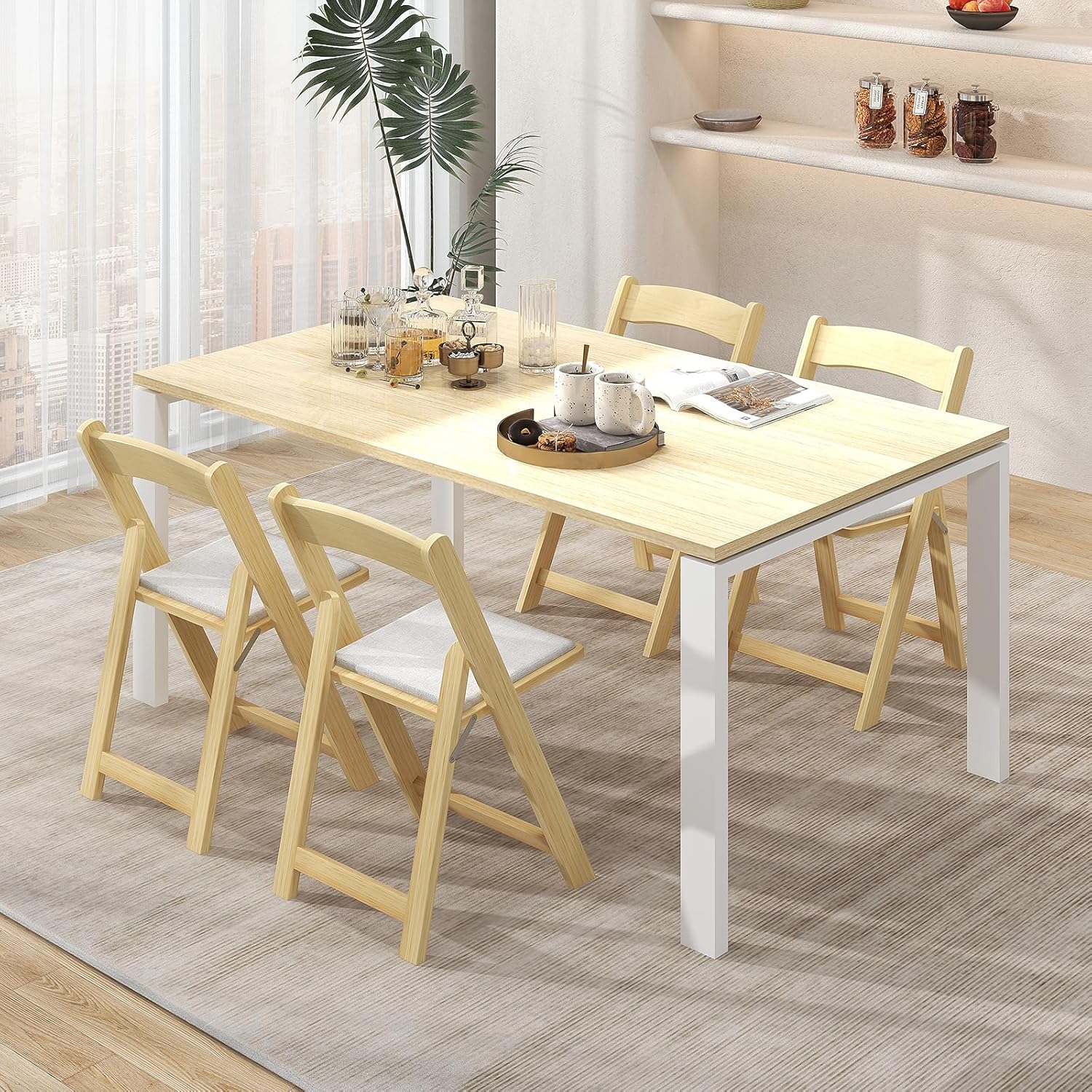 Set di 2 Sedie da Pranzo, Sedia da Cucina Pieghevole con Gambe in Legno di Gomma & Sedile Imbottito, Sedia Portatile per Matrimonio & Festa, N - 3