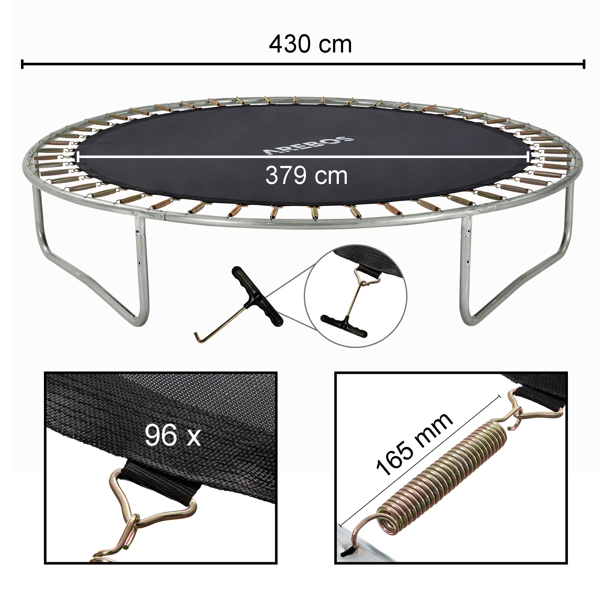 Arebos Trampoline springmat 257 cm | voor trampolines met 305 cm, 72 oogjes en 165 mm veerlengte | springdoek | 150 kg belastbaar | 9-voudige naad | polypropyleen | incl. veerspanner Arebos Trampoline springmat 257 cm | voor trampolines met 305 cm, 72 oogjes en 165 mm veerlengte | springdoek | 150 kg belastbaar | 9-voudige naad | polypropyleen | incl. veerspanner