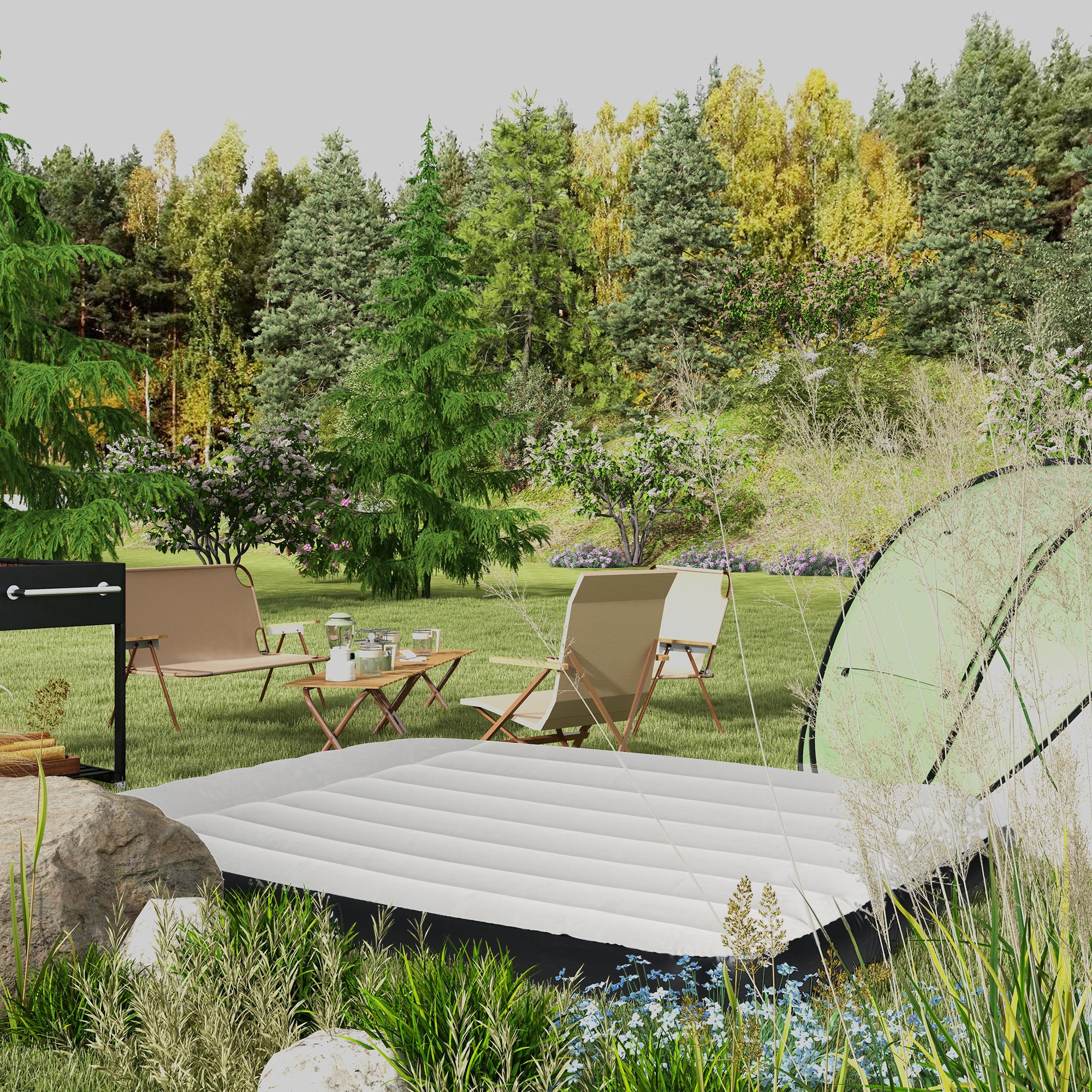 Set Brandina Da Campeggio Outsunny Con Materasso Gonfiabile - Verde, Completo Di Accessori - Foto 5