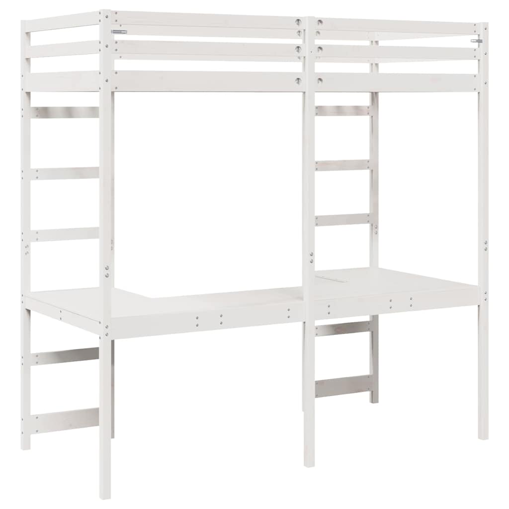 Cadre de lit mezzanine blanc 90 x 190 cm pin massif - 7