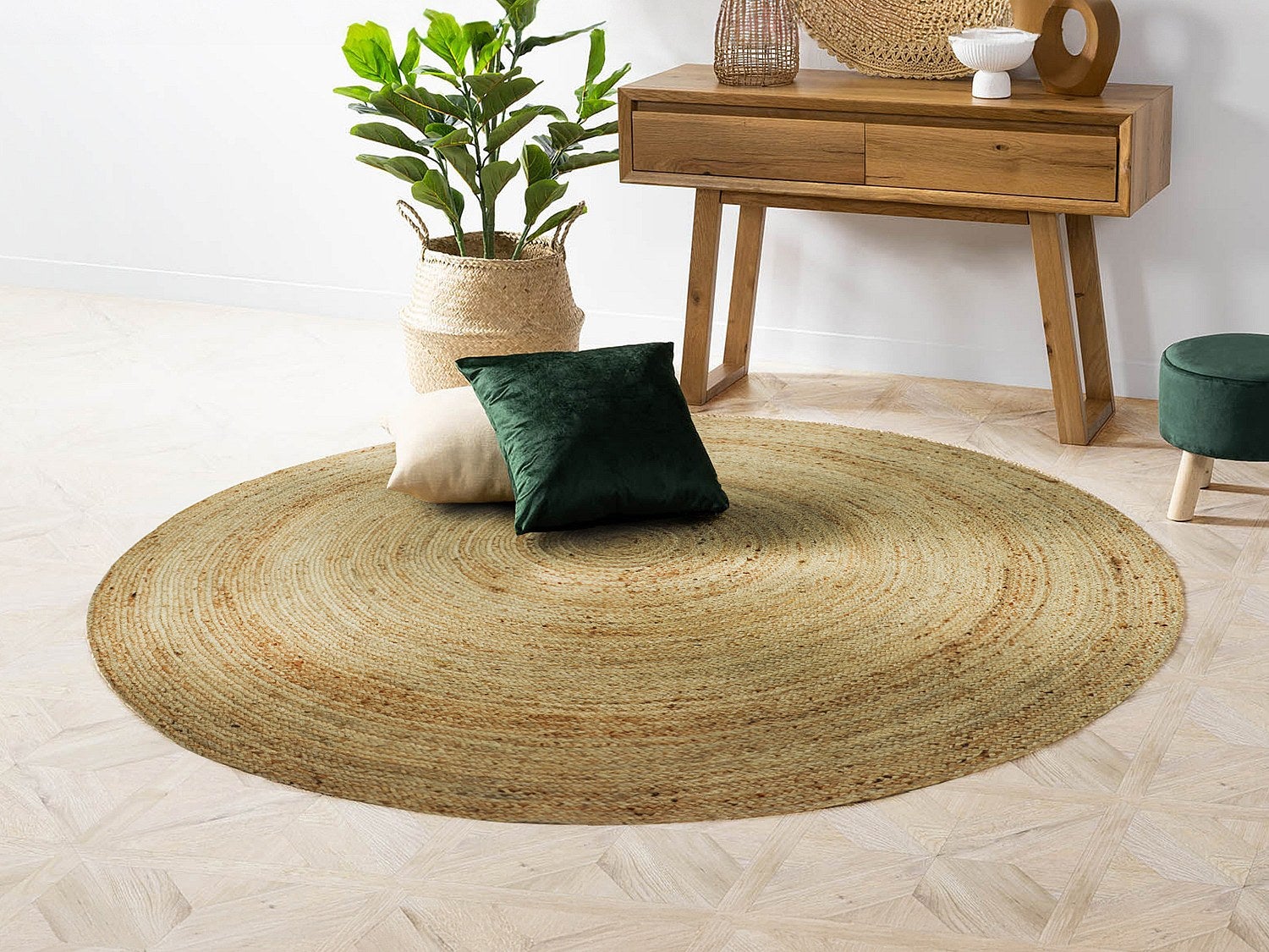 Dywan okrągły - 100% tkanej juty - śr. 200 cm - Naturalny - JAIPUR