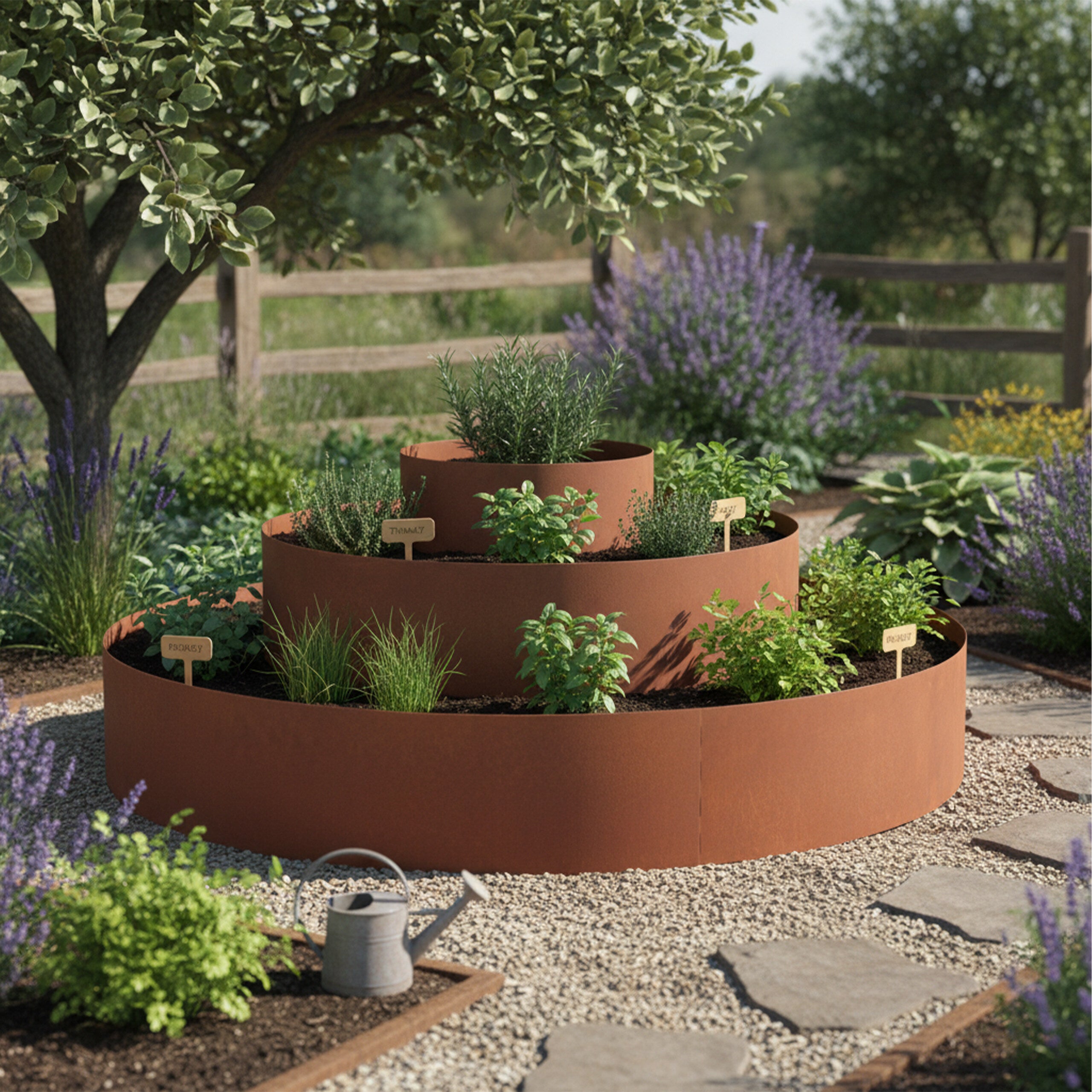 Spirale pour herbes aromatiques, 3 éléments, Ø 30/60/90 cm, H 20 cm, acier aspect rouille, pyramide de jardin, Relaxdays - 2