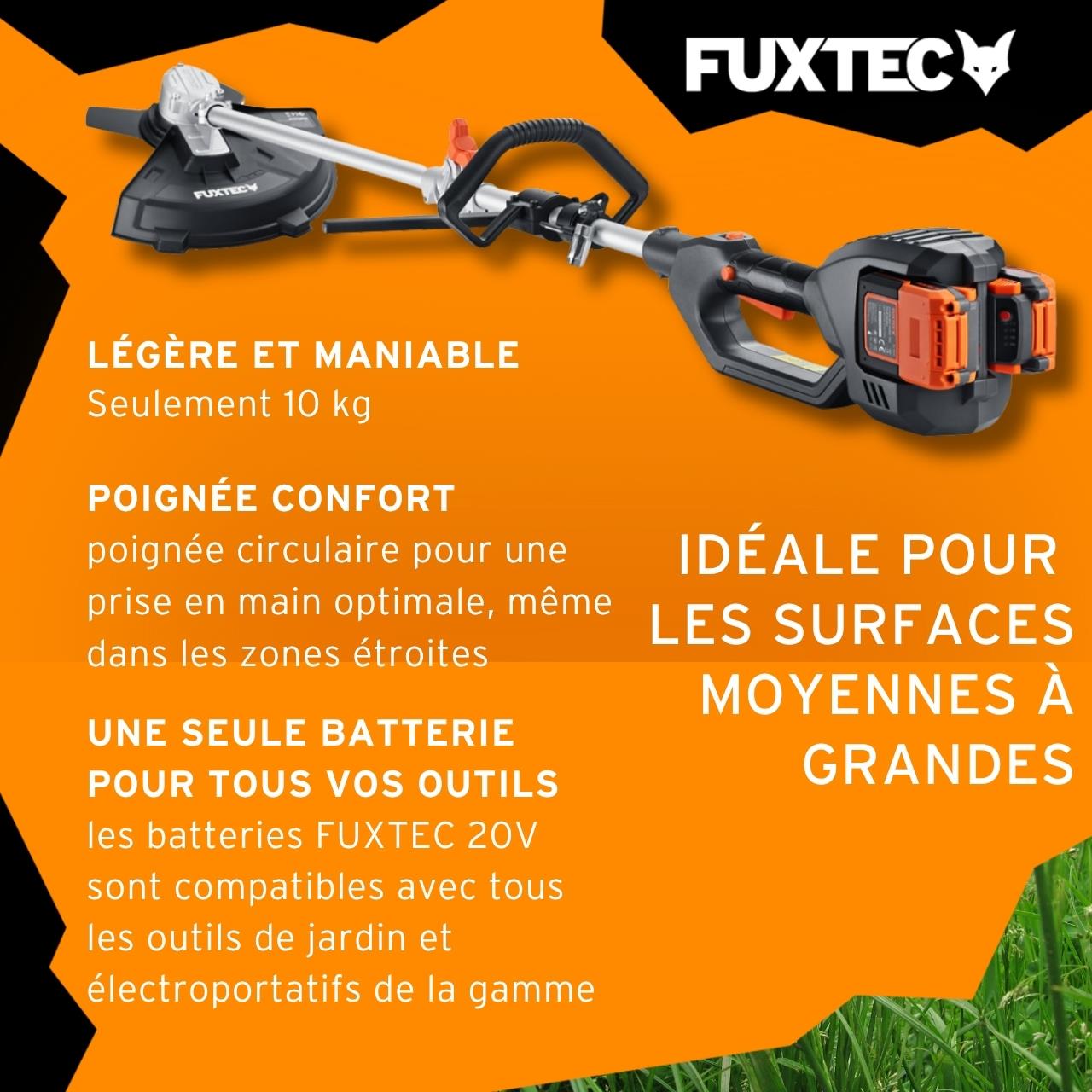Débroussailleuse sans fil FUXTEC FX-E2MS 2 batteries 20V 2Ah double chargeur 2,4A inclus Fil et lame Largeur 25,5 35cm - 5