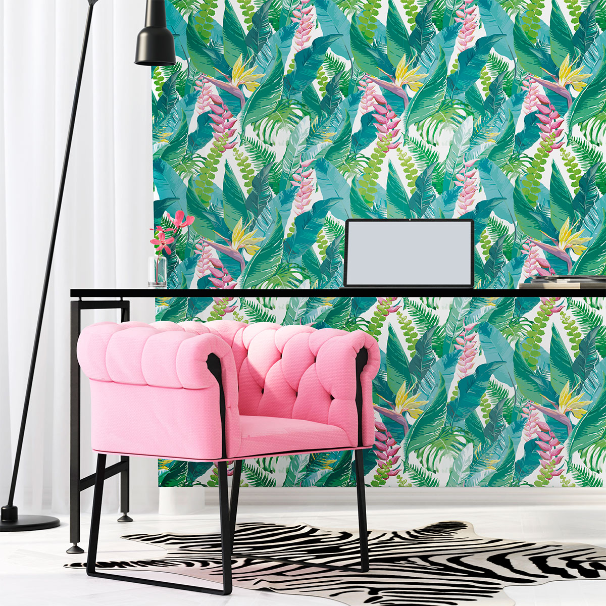 Vinilo tapiz tropical hanga roa - adhesivo de pared - revestimiento sticker mural decorativo - 60x60cm