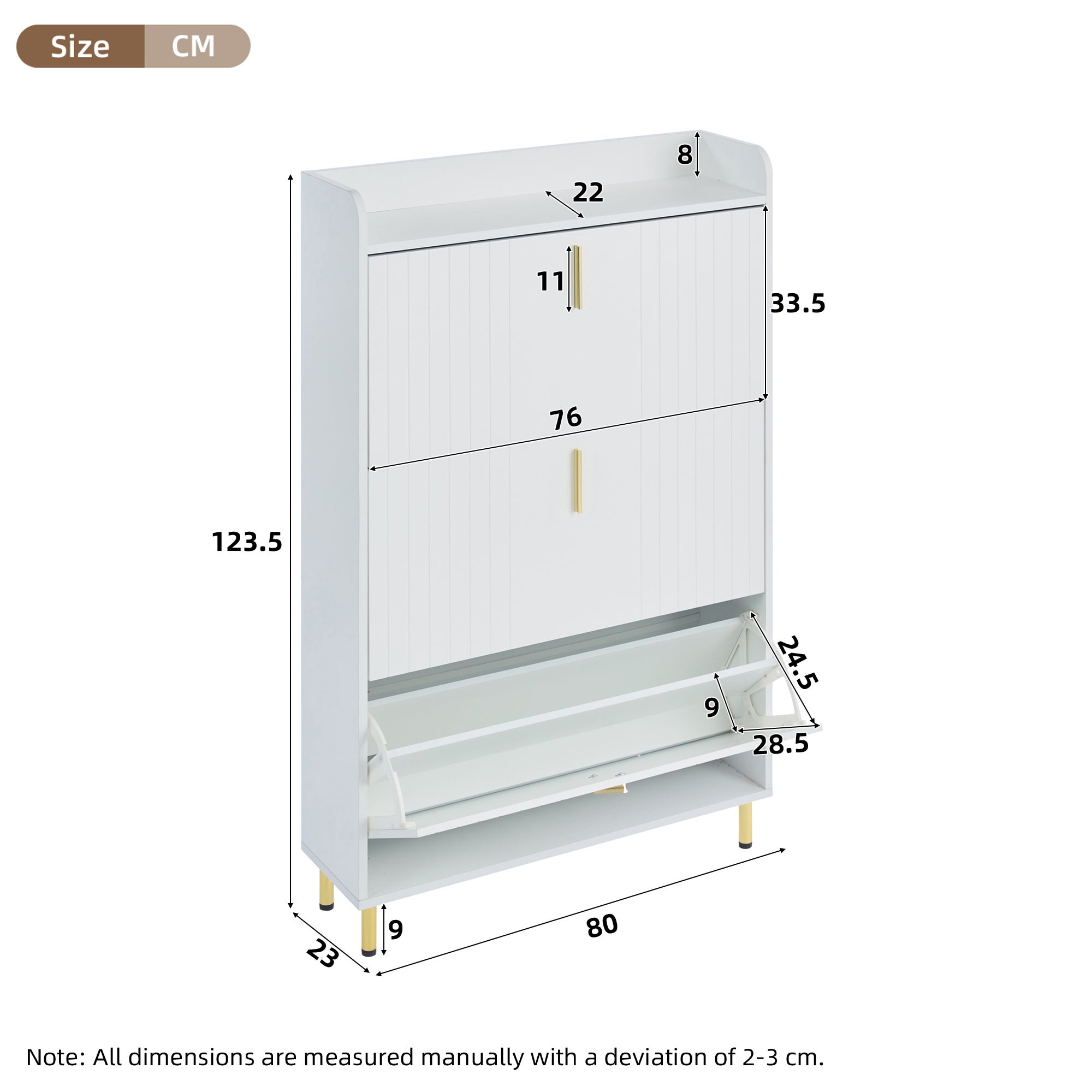 Meuble à chaussures 80x23,5x123,5 cm - avec 3 abattants - avec 6 compartiments réglables - blanc - 9