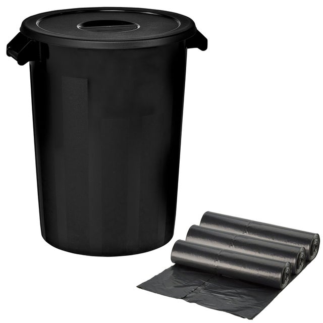 PLASVIDAVI Poubelle Extérieur 100 Litres Avec Couvercle - Noire, Robuste, Poignées Métalliques Click