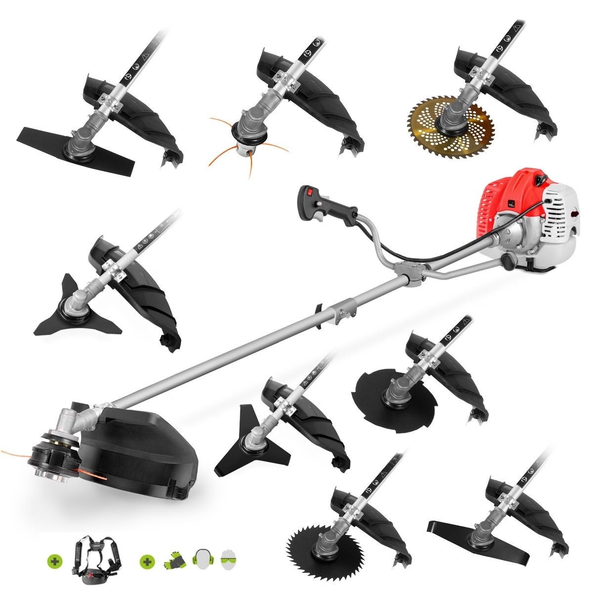 Desbrozadora de gasolina 65cc 4.9cv, motor 2 tiempos, 9 accesorios de corte, manillar de agarre doble, arnés de seguridad - Greencut GGT650X-9 | Leroy Merlin