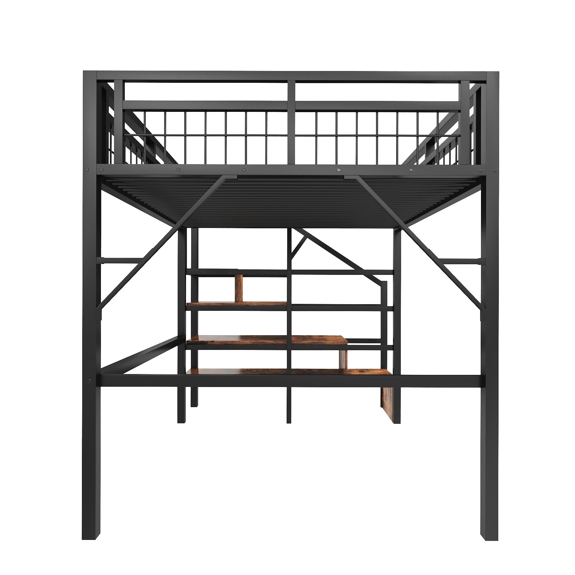 Lit Mezzanine 140x200cm avec LED, Escalier de Rangement, Lit superposé enfant avec Espace Libre Aménageable en Dessous, Cader Métal Noir, sans Matelas - 7