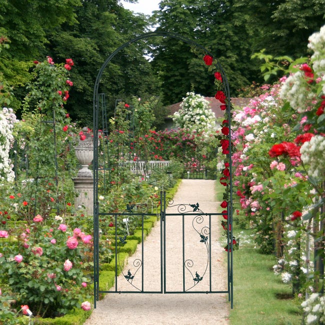 Arco Per Rose Con Cancelletto - In Metallo Verde, 230x113.5 Cm, Per Rampicanti Da Giardino - Foto 2