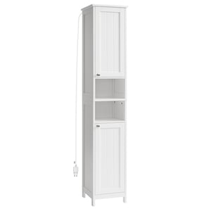 Armoire de Salle de Bain Haute avec Éclairage, avec Étagères Réglables, Compartiments Ouverts, Blanc Nuage