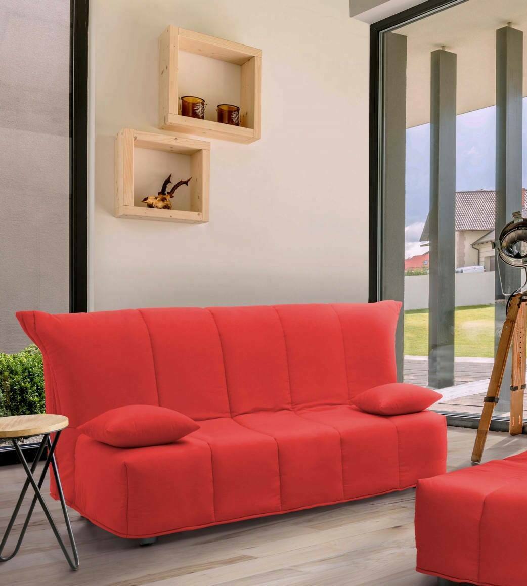 Sofá cama 2 plazas alisee, sofá de salón con apertura para carro de tejido acolchado, cojines incluidos, 100% made in italy, 125x90h85 cm, rojo