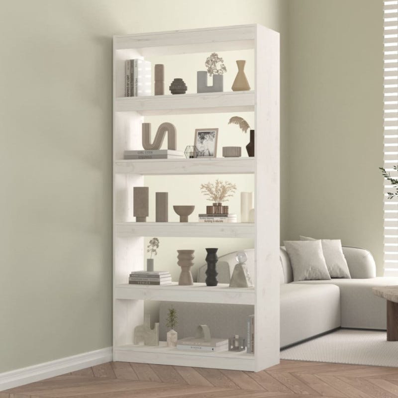 Set Di 2 Mensole Galleggianti Design: Bianco E Oro – Legno Di Pino 80x20 Cm – Portata 31 Kg